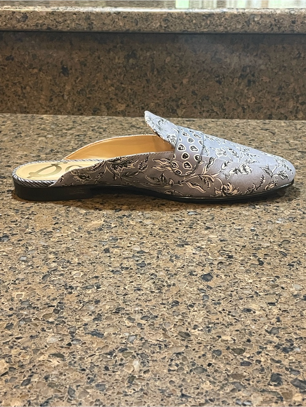 Whimsical Sam Edelman Perri Mule Sz 8 Slip On Dusty Blue Floral Backless Flat - Picture 6 of 11